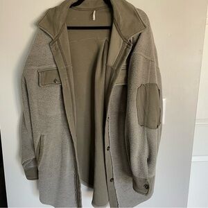 Free People We the Free Ruby Fleece Shirt Jacket Olive Green Army Green